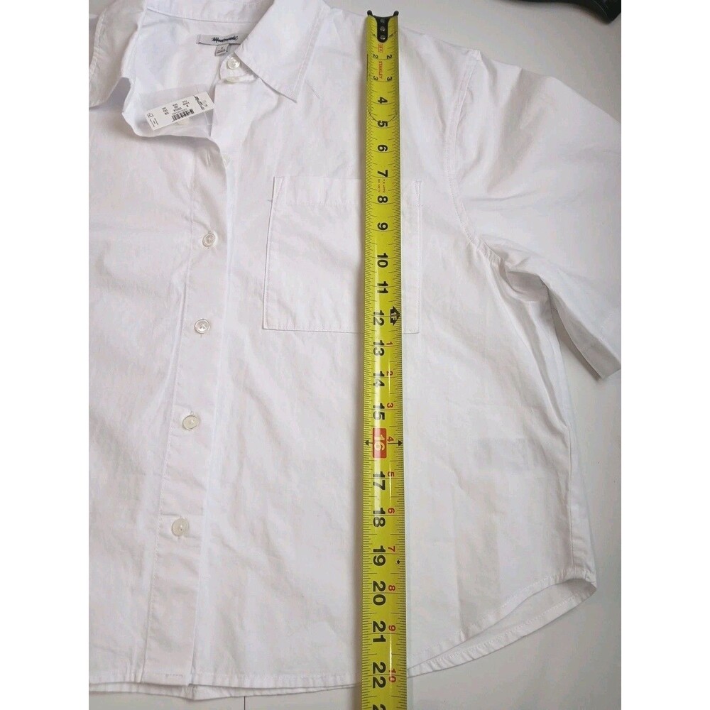 Madewell Women Medium White Straight Hem Top  Poplin Short Sleeve Cotton Relaxed - Picture 10 of 14